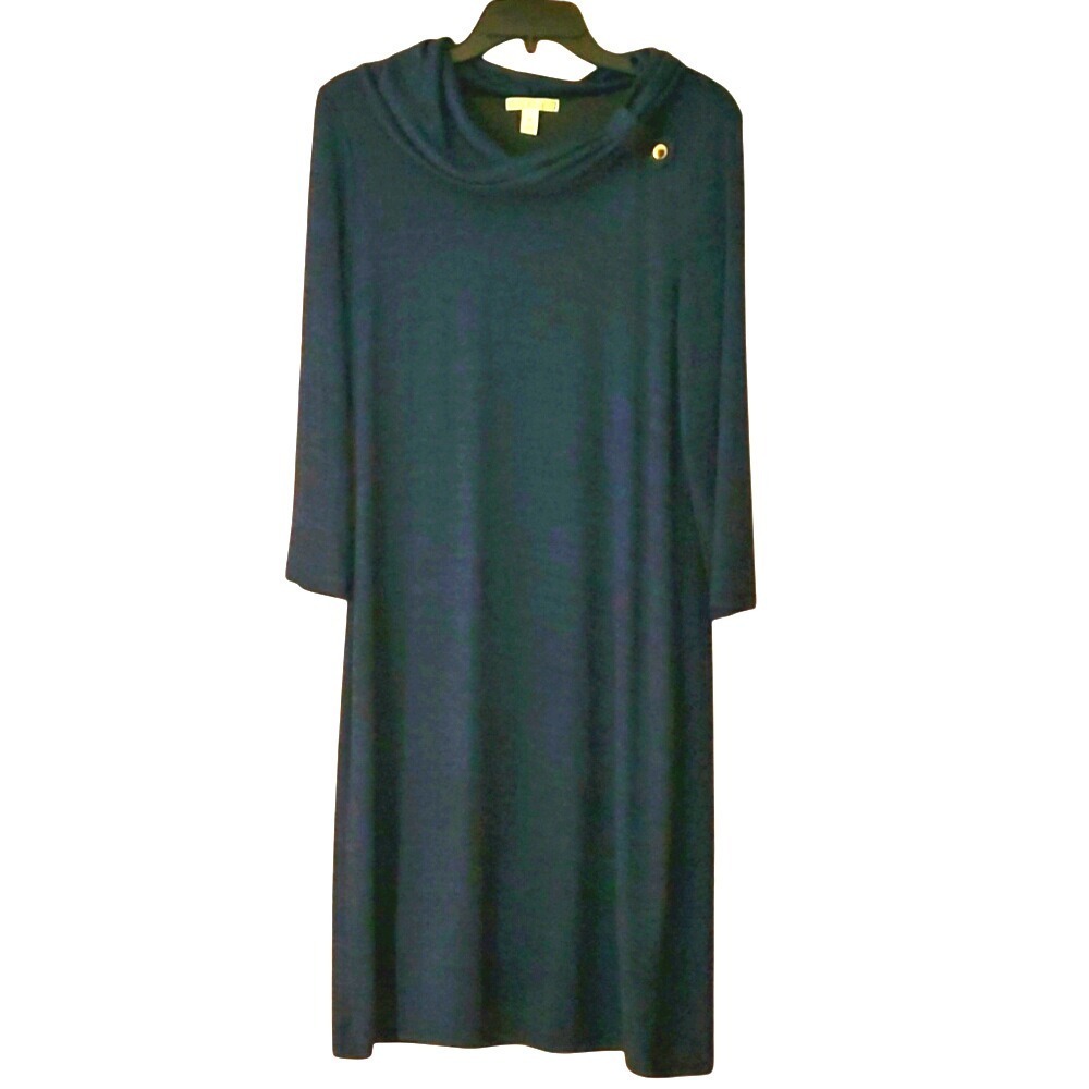Dana Buchman Womans Blue and Black‎ Cowl Neck Long Sleeve Dress Size Medium